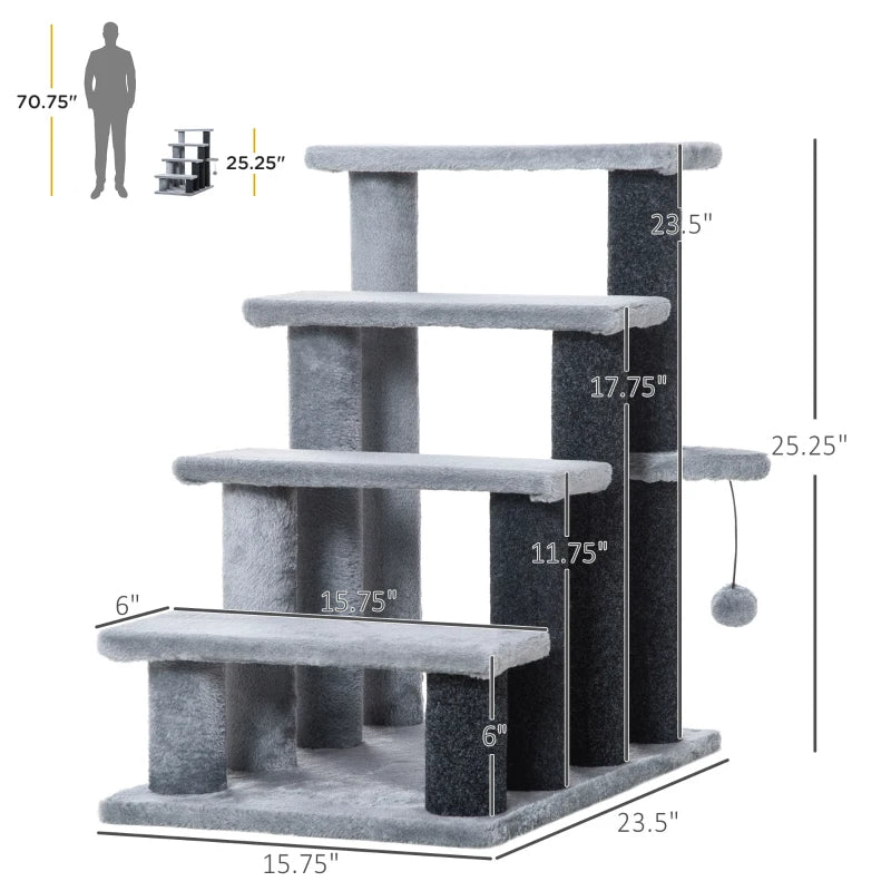 Cat Tree Tower Stair Steps With Scratching Post Hanging Play Ball