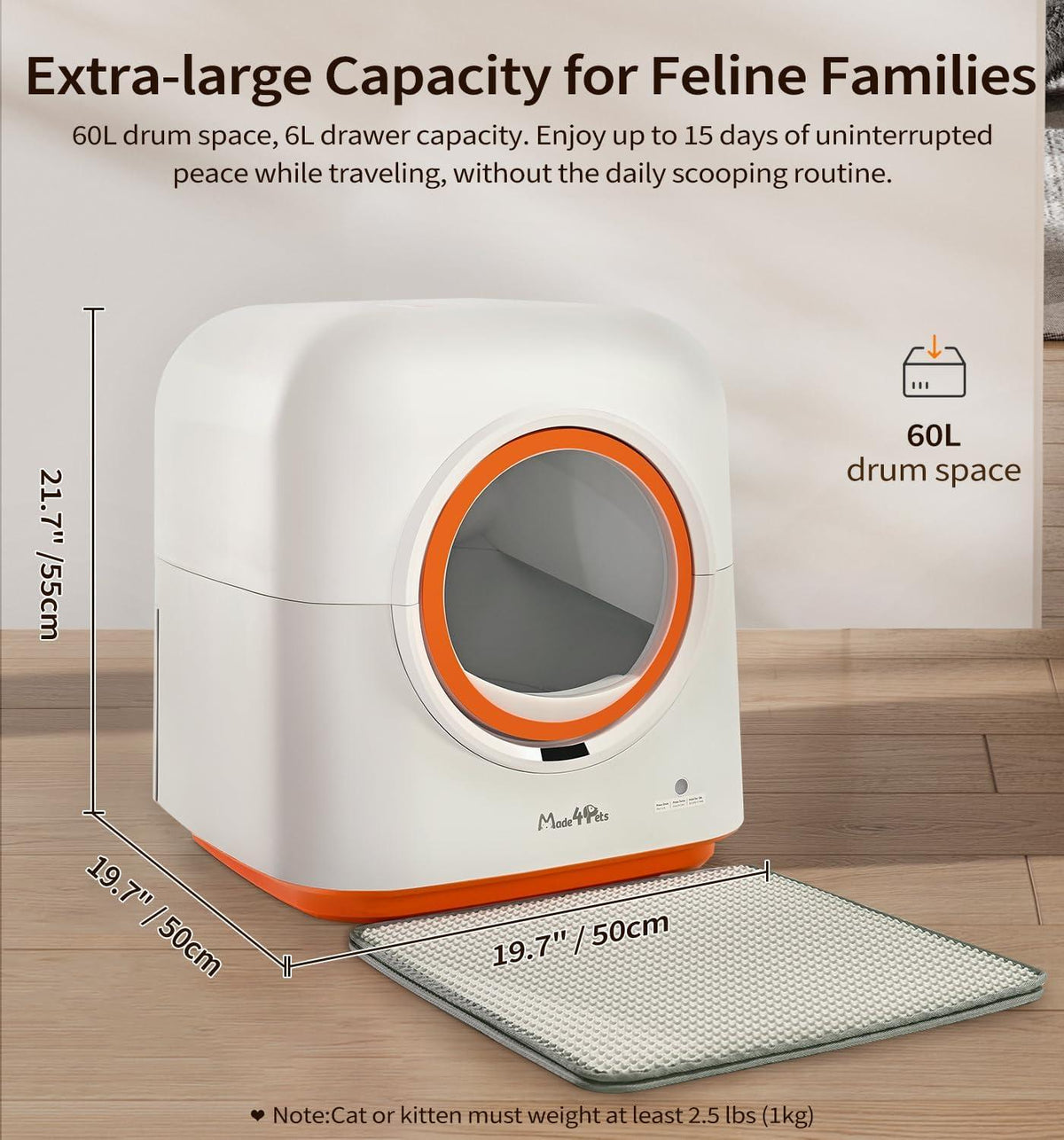 60l Automatic Cat Litter Box Smart App Control Deodorizing Infrared