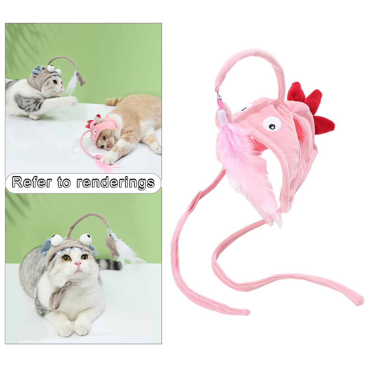 New Head Wearing Feather Funny Cat Stick Toy Gray Big Eye Pet Toys