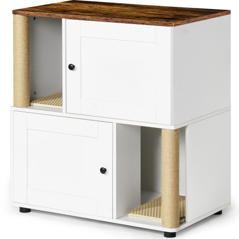 Double Cat Litter Box Enclouse Enclosure For 2 Cats Cabinet With