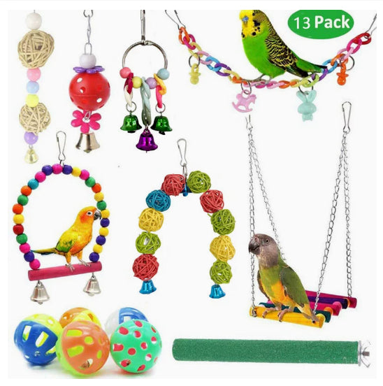 Parrot Combination Toy 10-piece Set Wooden Bead Rotating Ladder