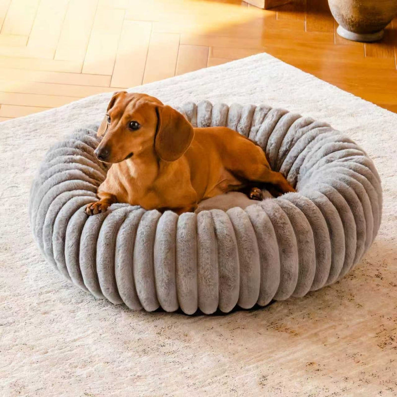 Pet Bed High-grammage Vertical-stripe Rabbit Fur Plush Mat