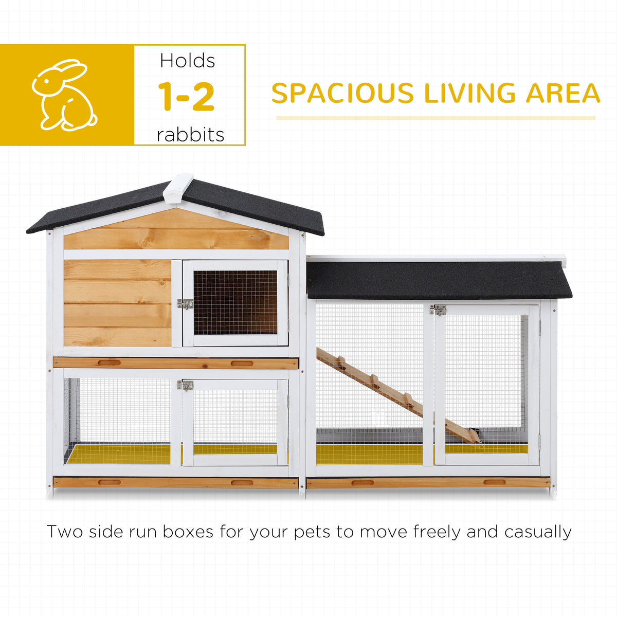 2 Storey Rabbit Hut Wooden Bunny Small Animal House With Ramp