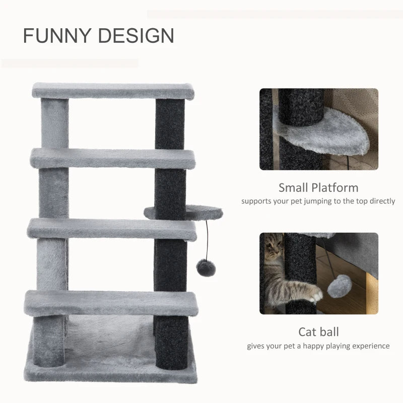 Cat Tree Tower Stair Steps With Scratching Post Hanging Play Ball