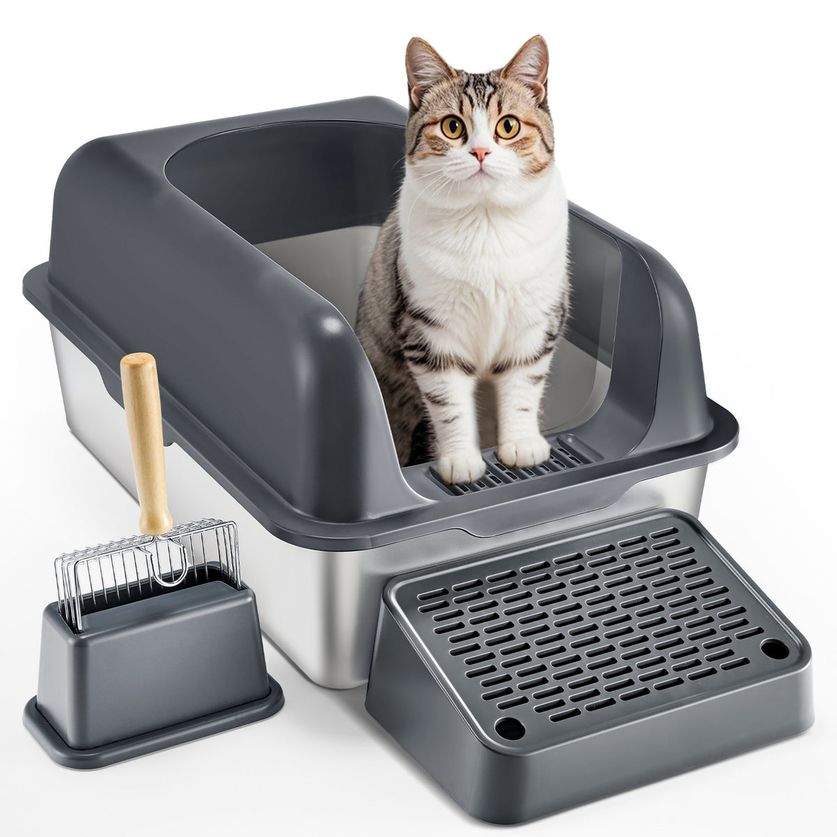 6 In Deep Cat Litter Box Odor-free With Filtering Foot Board