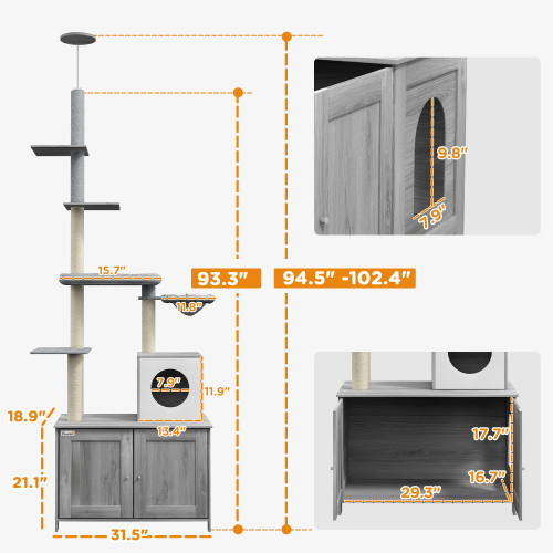 Pawhut Cat Tree With Litter Box Enclosure 2-in-1 Floor To Ceiling