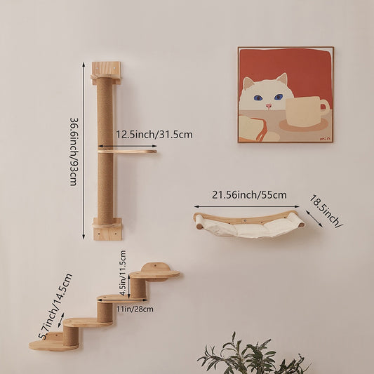 Wooden Cat Tree Wall-mounted Solid Wood Scratching Post