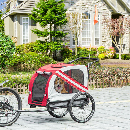 2-in-1 Pet Bike Trailer For Small Medium Dogs Road-visibility Dog