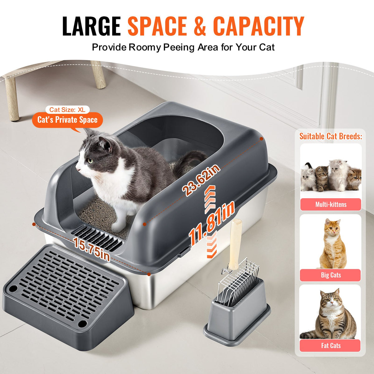 6 In Deep Cat Litter Box Odor-free With Filtering Foot Board