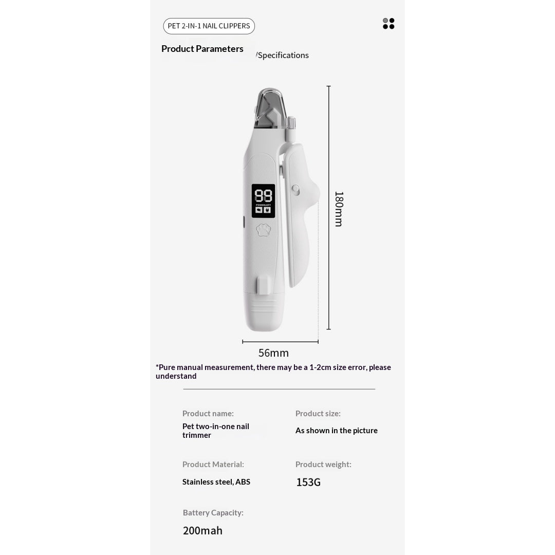 2-in-1 Electric Pet Nail Clipper Grinder For Dogs Cats