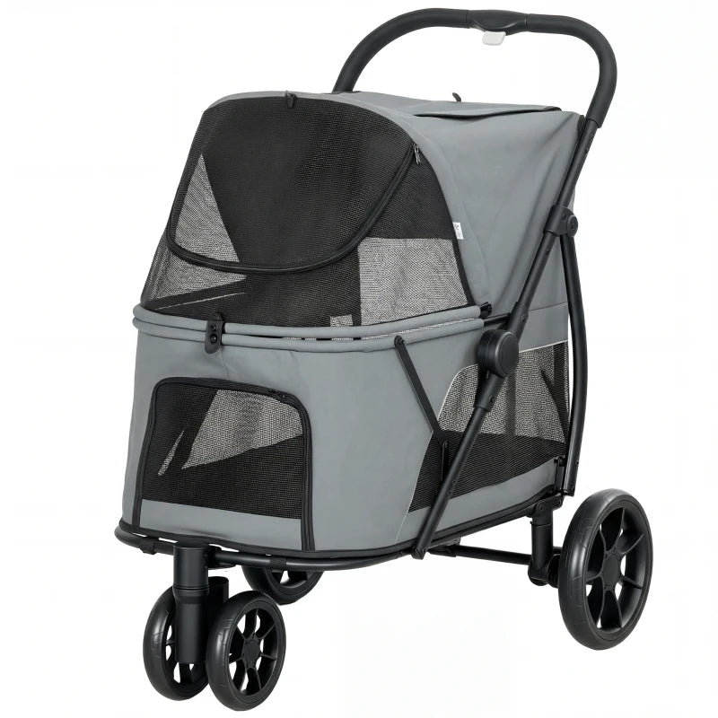 3 Wheel Pet Stroller With Easy One-click Quick Fold Mesh Window