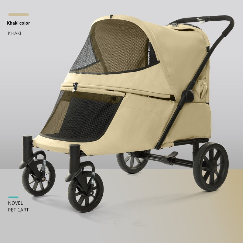 Foldable Covered Pet Stroller With Ramp For Senior Cats And Small