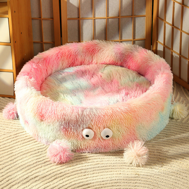 Winter Warm Cute Eye Small Monster Cat Bed Pet Round Nest Dog House