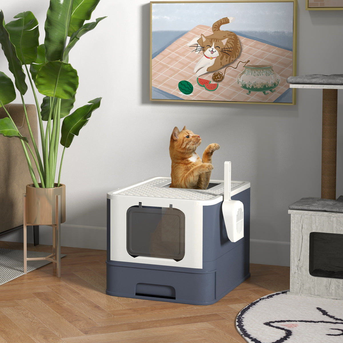 Cat Litter Box With Lid Scoop Front Entry And Top Exit For Large