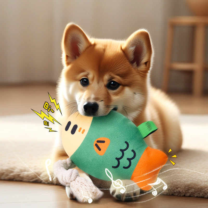 Plush Chew Toys For Inside Dog Squeaky Puffhead Fish Sound