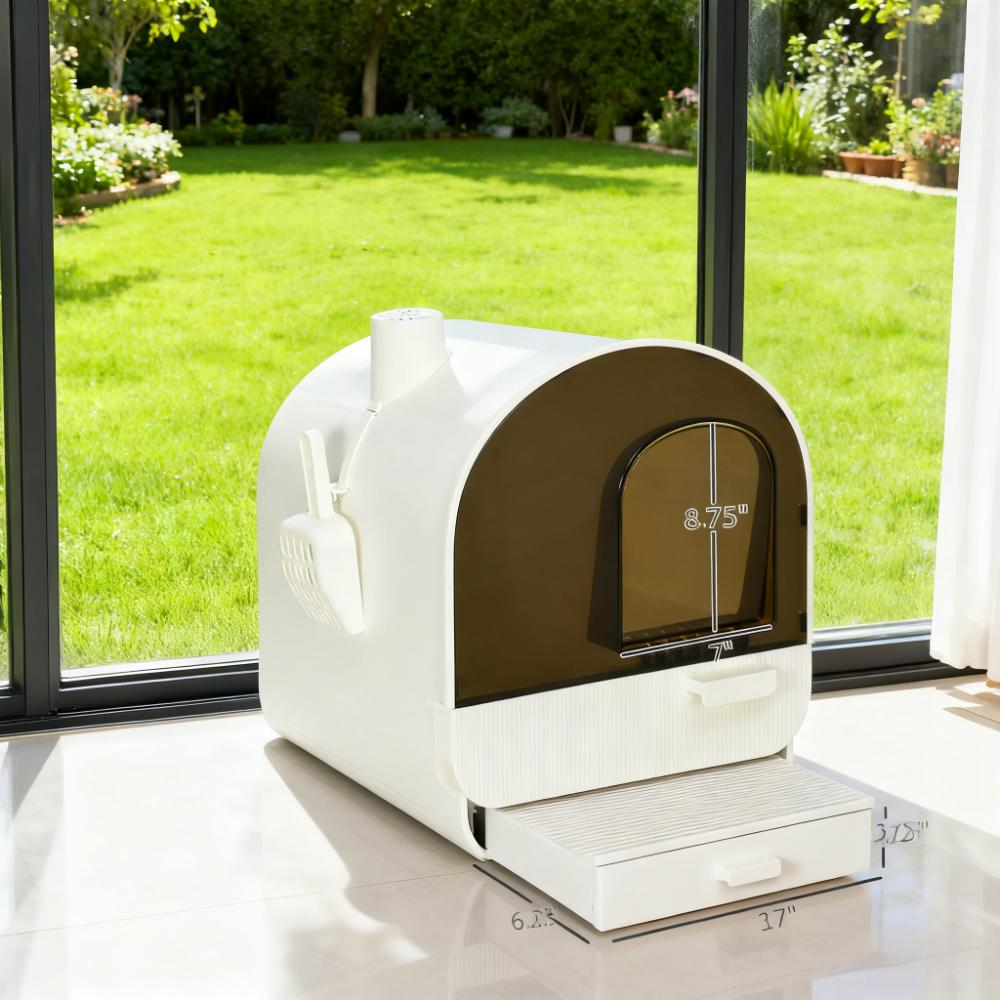 White Cat Litter Box With Lid With Scoop And Filter