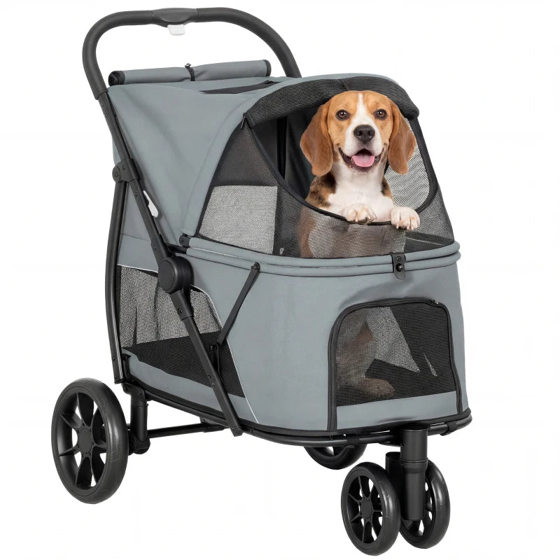 3 Wheel Pet Stroller With Easy One-click Quick Fold Mesh Window