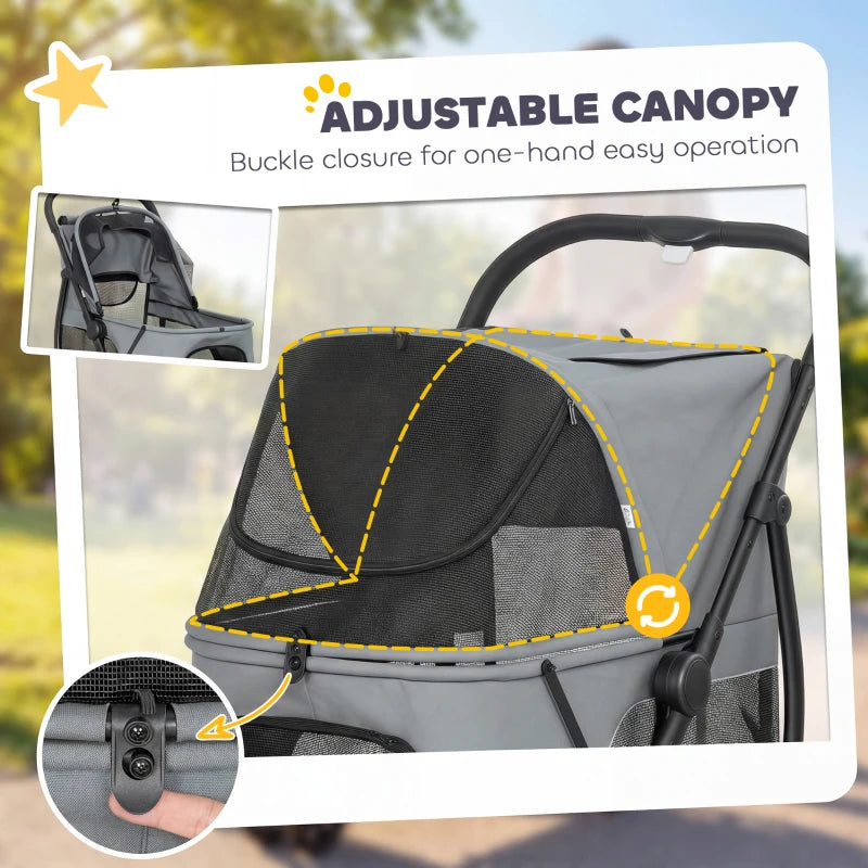 3 Wheel Pet Stroller With Easy One-click Quick Fold Mesh Window