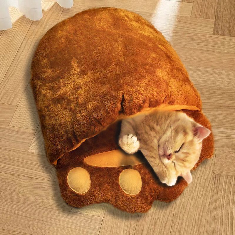 Winter Warm Cute Bear Paw Cat Bed Thickened House Semi-closed Nest