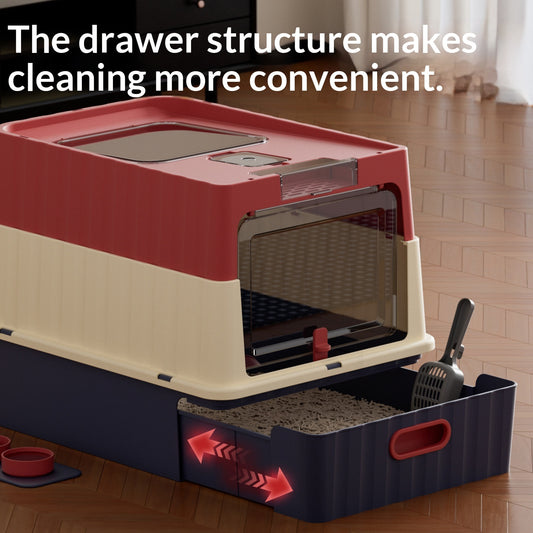 Extra-large Fully Enclosed Cat Litter Box With Uv Sterilization