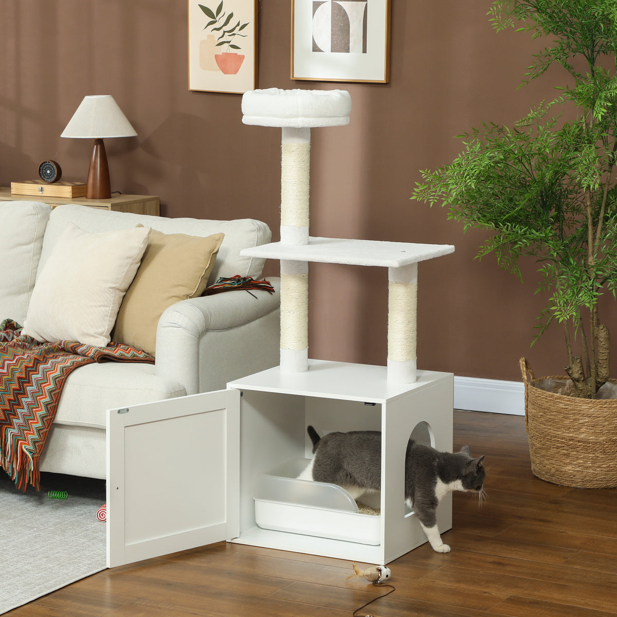 Cat Tree With Litter Box Enclosure Scratching Posts Bed Climbing