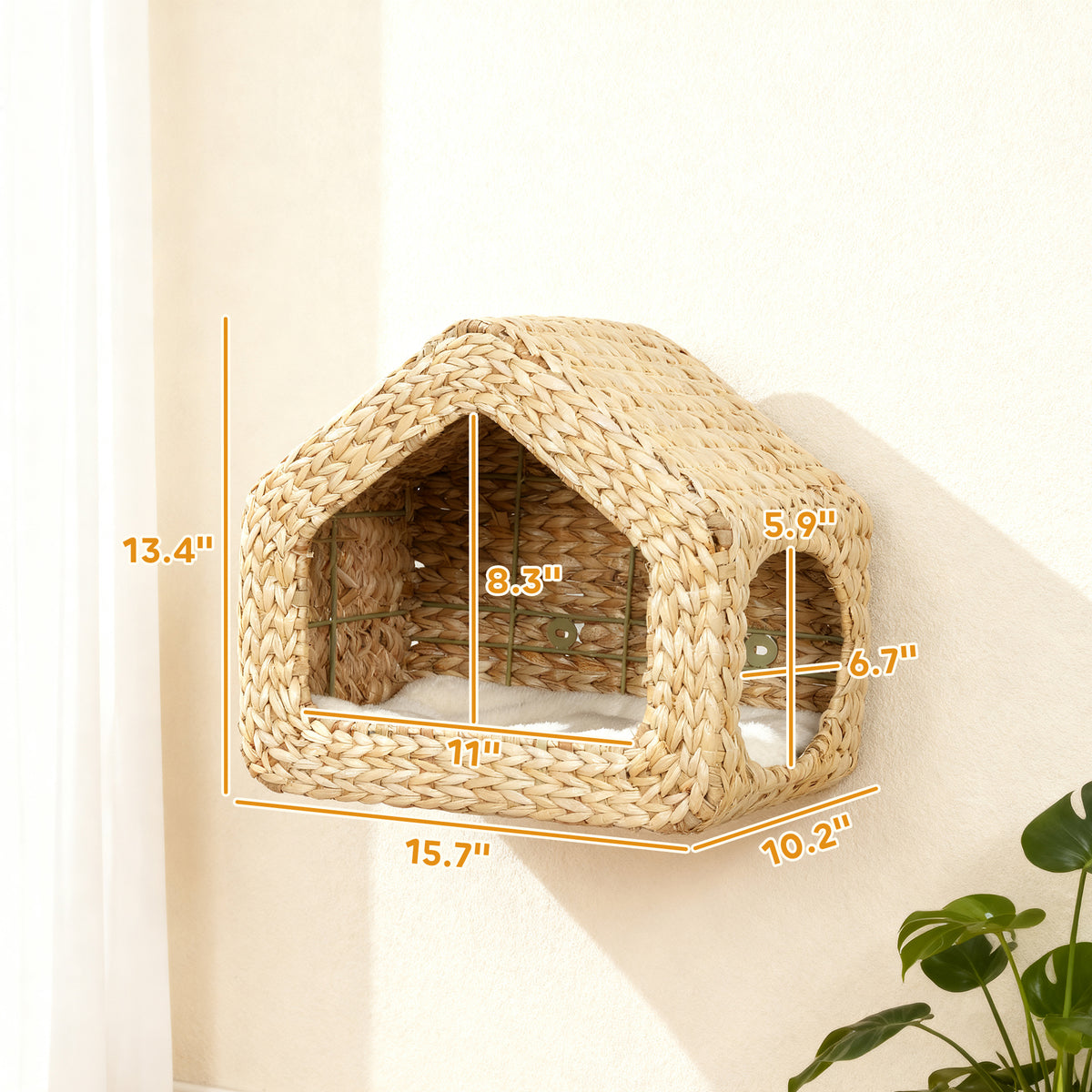 Wall Mounted Cat House Furniture Shelf With Washable Cushion Natural