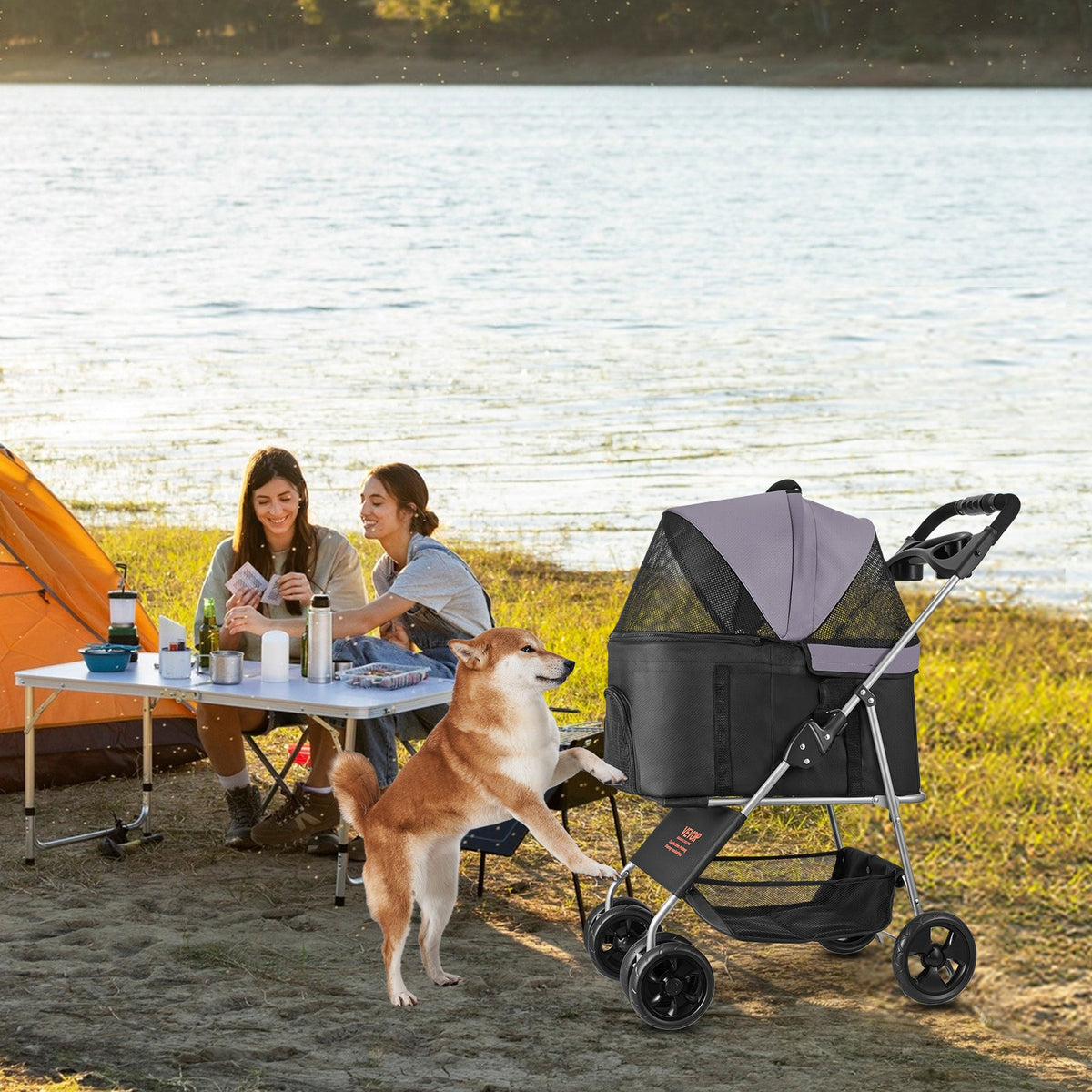Pet Stroller Foldable 4 Wheels Dog Detachable Carrier Up To 35lbs