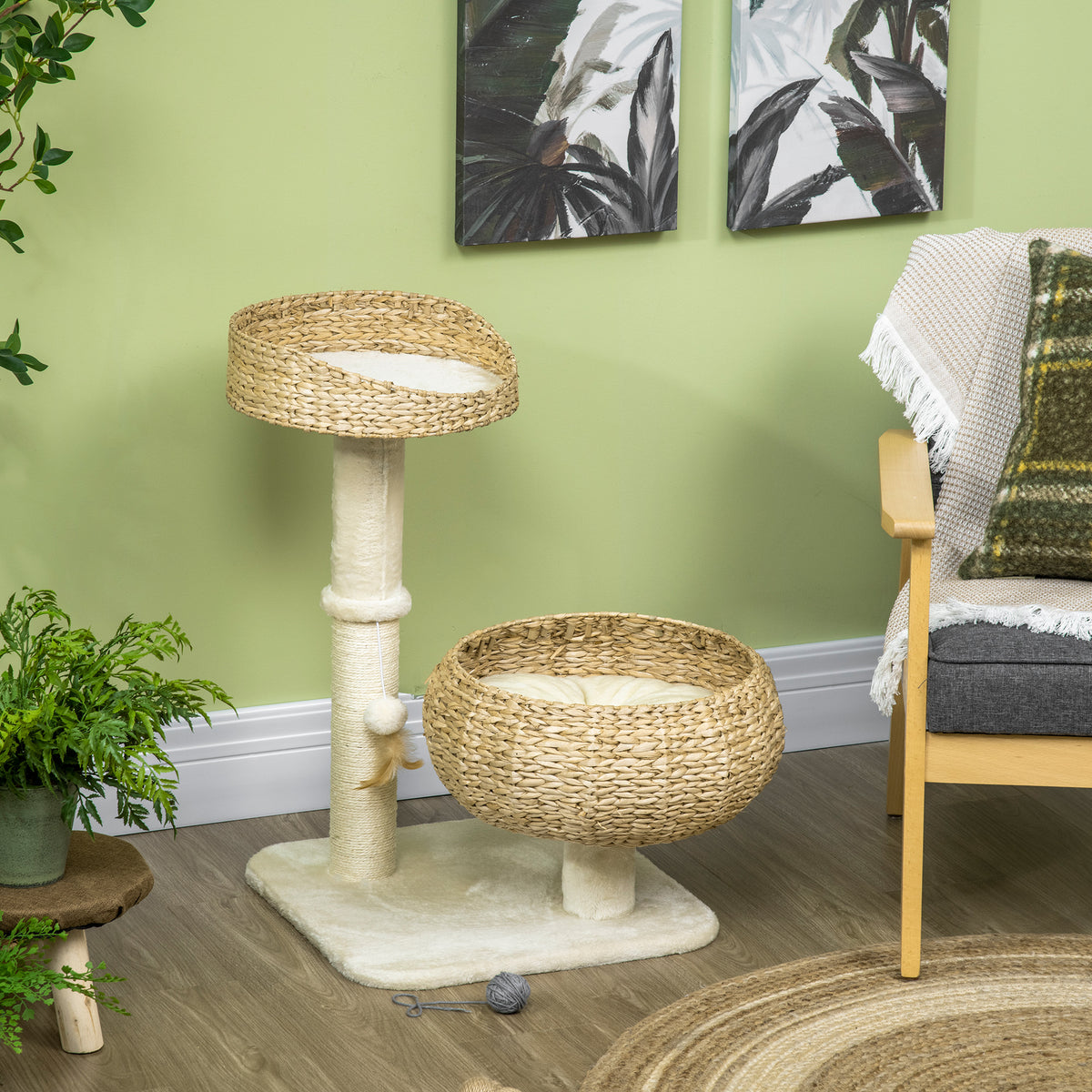 72cm Cat Tree Kitten Tower With Sisal Scratching Post Two Beds Toy