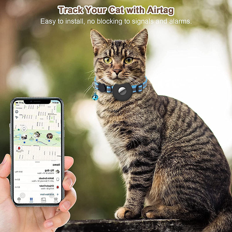 Airtag Pet Collar With Bell Reflective Adjustable Anti-lost Cat Dog