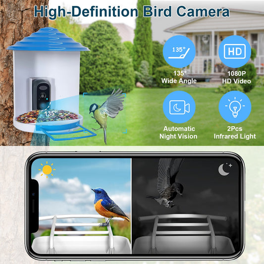 Smart Bird Feeder With Solar Powered Camera 1080p Hd Ai Identify