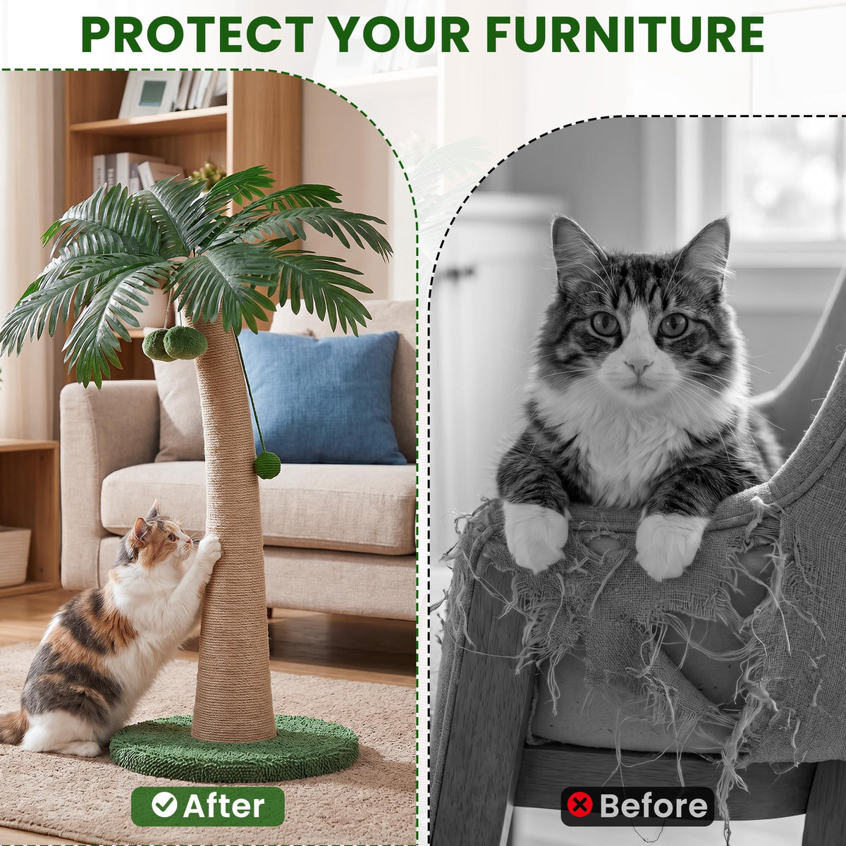 43 Inch Tall Cat Scratching Post For Indoor Large Cats Natural