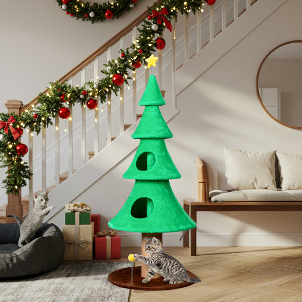 59in Large Tall Christmas Tree Cat Tower With 2 Condos Scratching