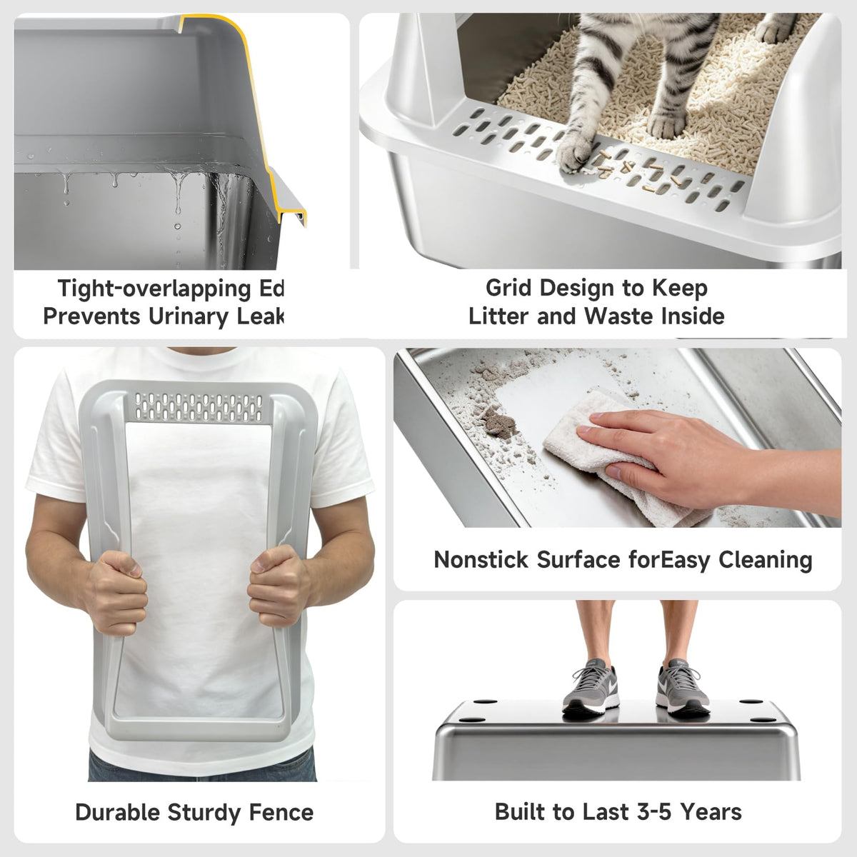 Stainless Steel Cat Litter Box For Cats High-sided Design Prevents