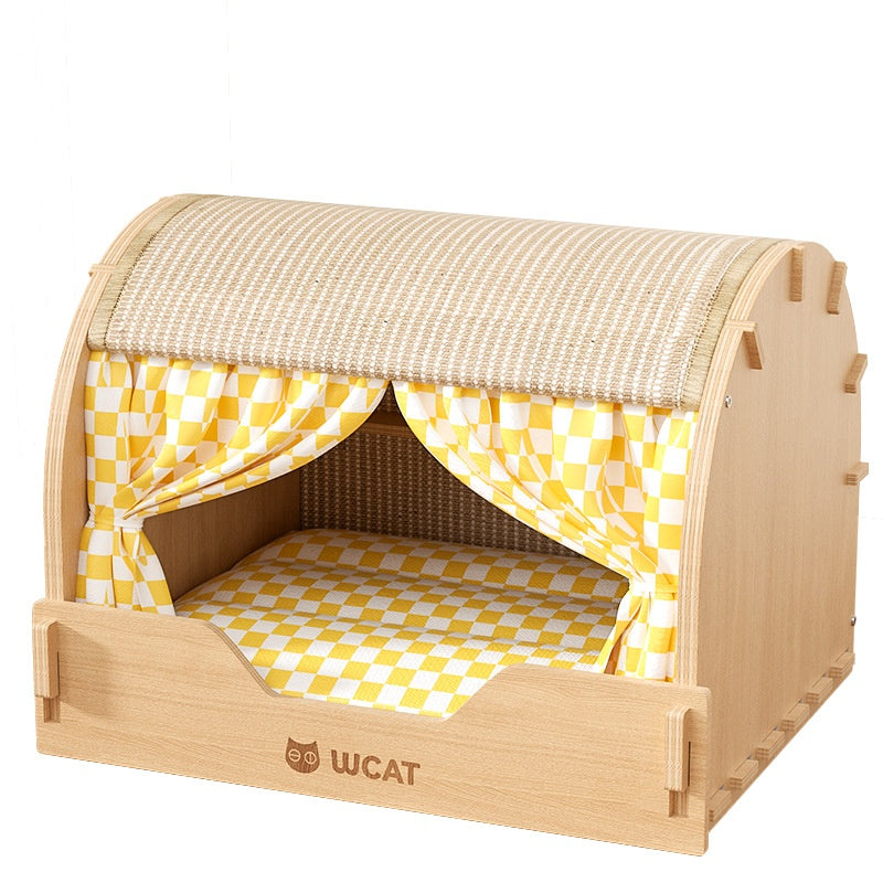 Four-season All-in-one Cat Bed With Scratching Post And Drawer