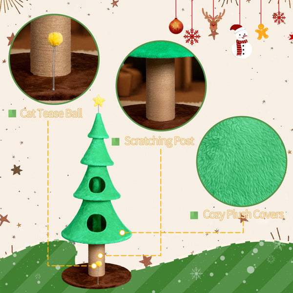 59in Large Tall Christmas Tree Cat Tower With 2 Condos Scratching