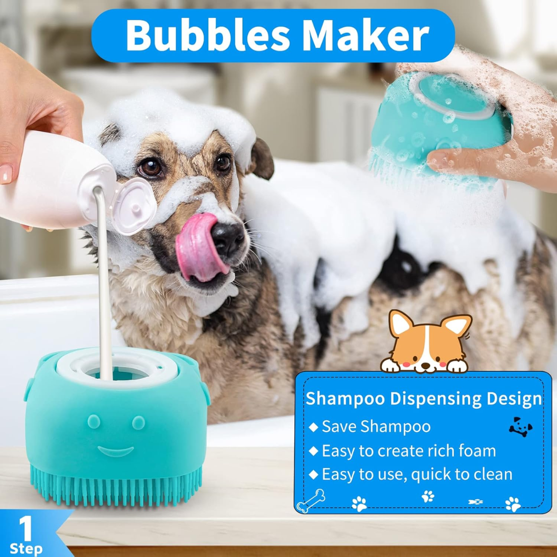 6pcs Dog Bath Brush Toothbrush Adjustable Handle Shampoo Scrubber