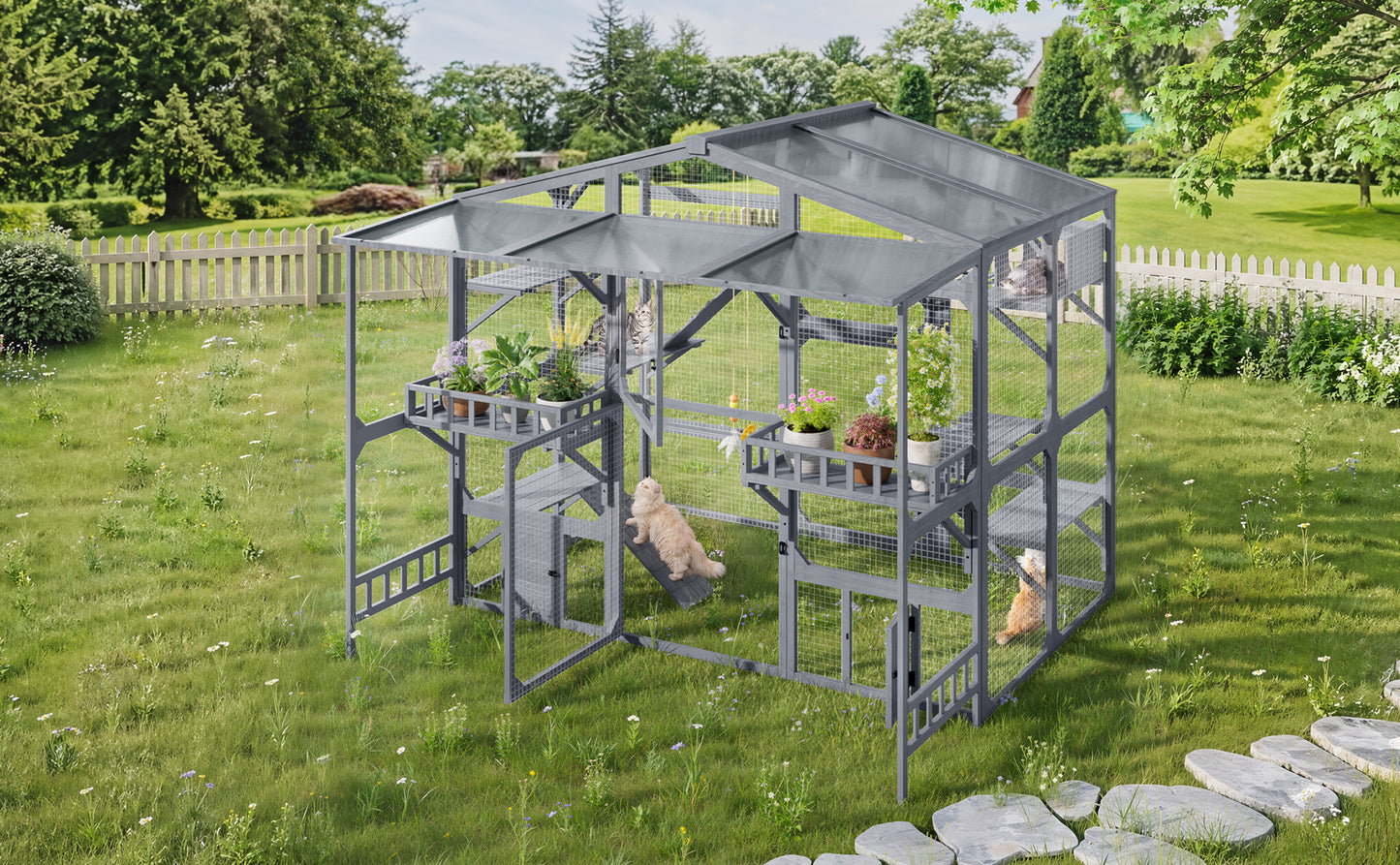 Large Outdoor Catio For 6-10 Cats Pine Wood Cat Cage With