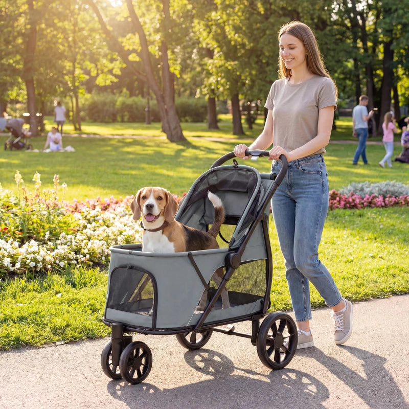 3 Wheel Pet Stroller With Easy One-click Quick Fold Mesh Window