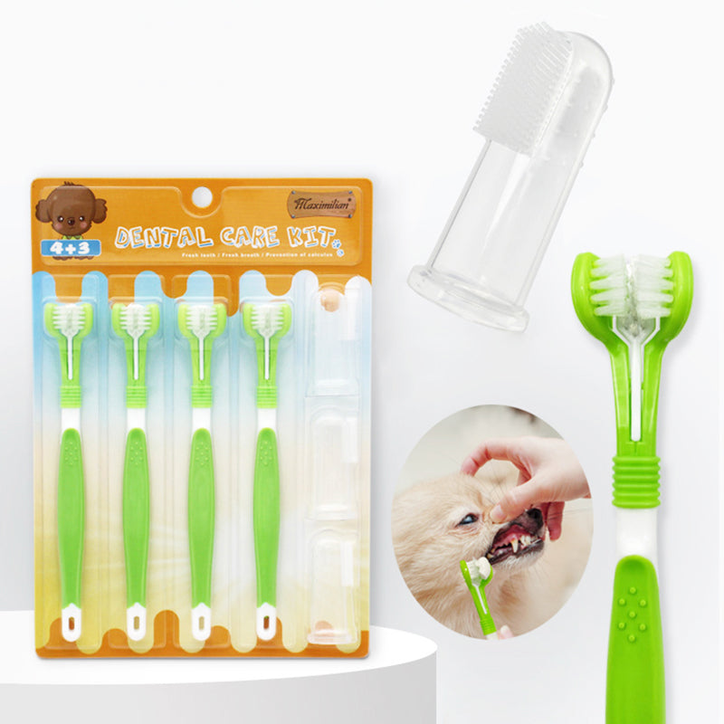 Pet Silicone Finger Toothbrush Dog Three-head