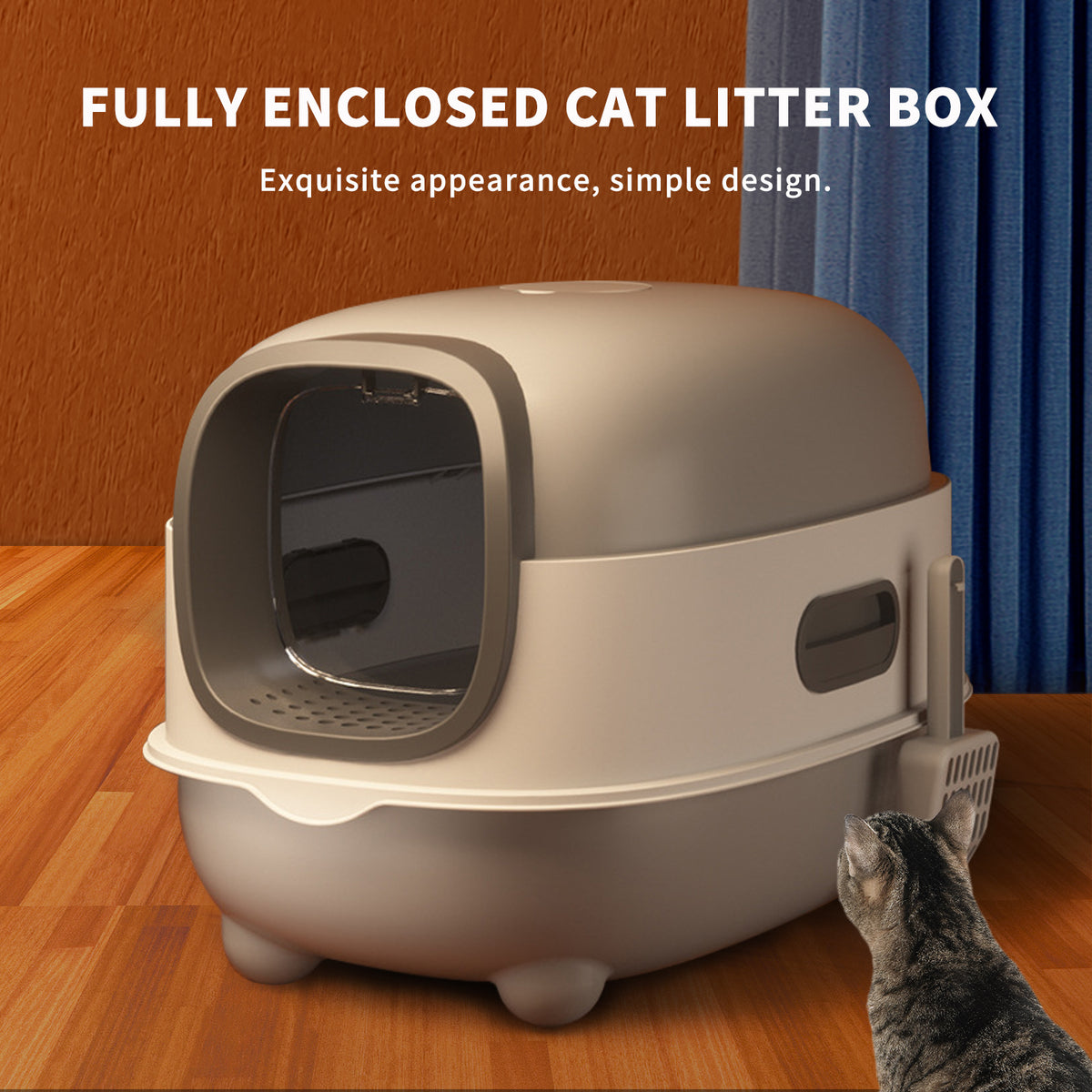 Splash Proof Cat Litter Box Closed With Lid Easy To Clean Drawer