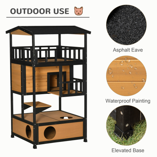Wooden Outdoor Cat House Wild Shelter Kitten Tree