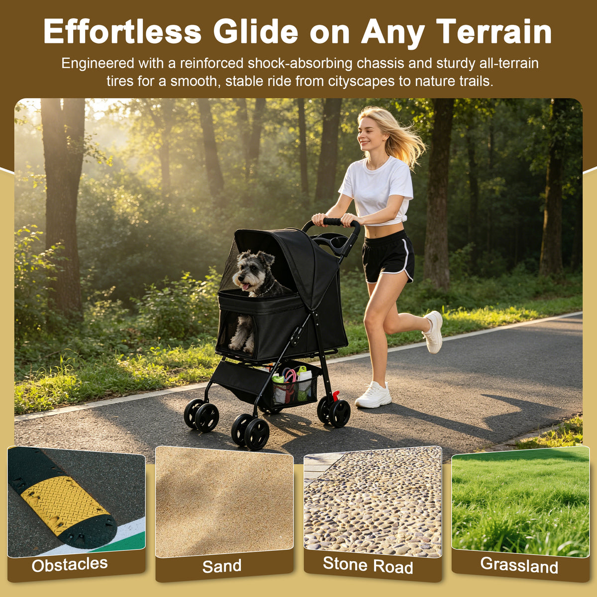 Foldable Pet Stroller For Small Dogs And Cats Under 28 Lbs With