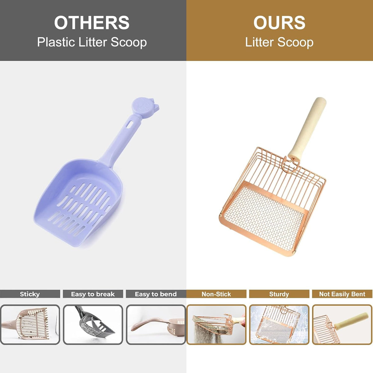 Metal Litter Scoop Pooper Scooper With Wooden Handle Cat Deep Poop