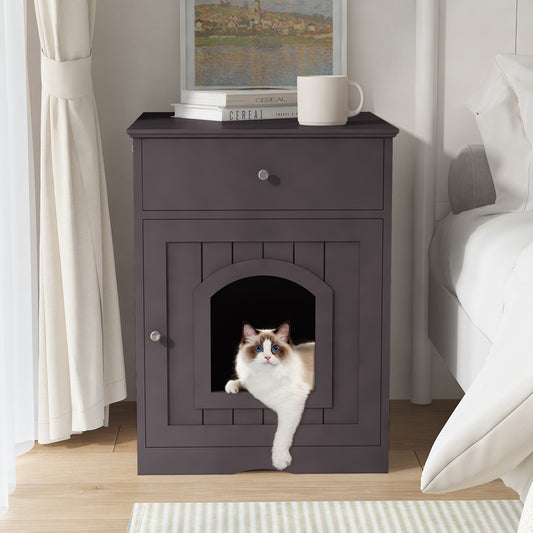 Black Wooden Cat Litter Box Enclosure W Drawer Side Table Indoor