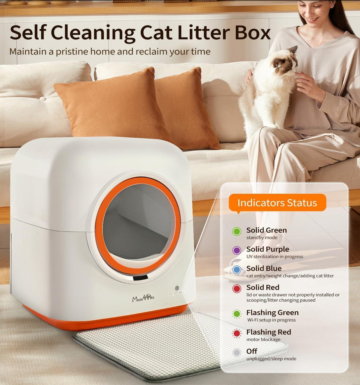 60l Automatic Cat Litter Box Smart App Control Deodorizing Infrared