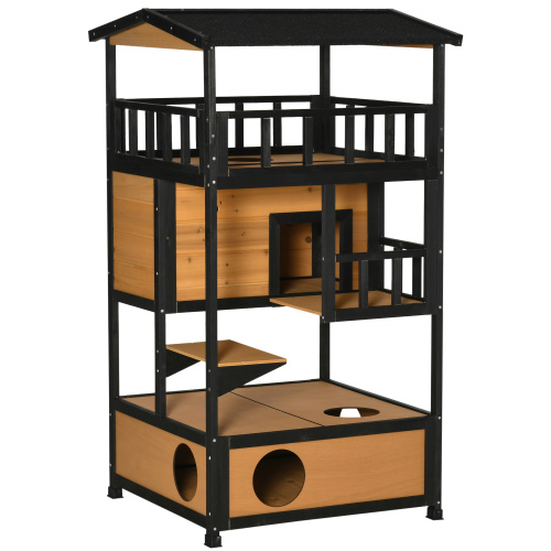 Wooden Outdoor Cat House Wild Shelter Kitten Tree