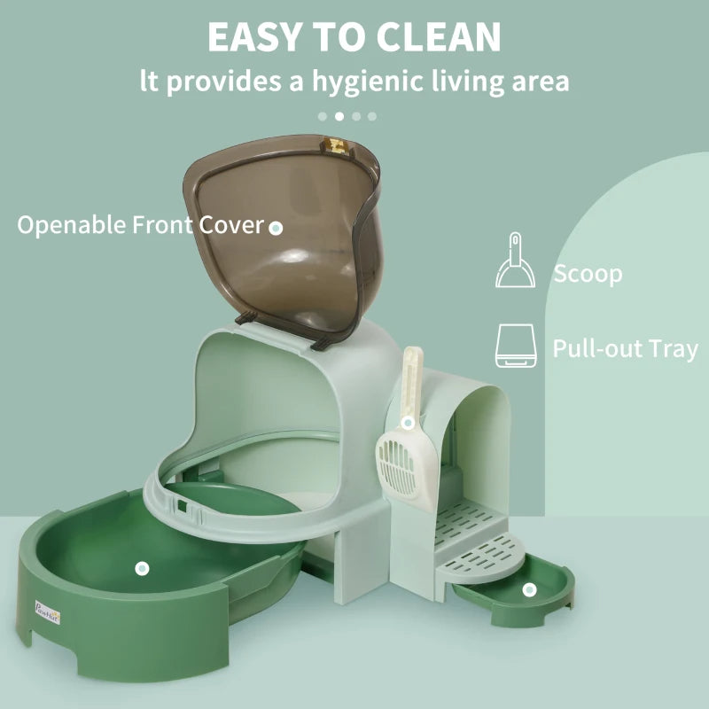 Cat Litter Box Easy To Clean Open With Scoop Green