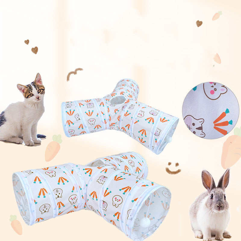 Rabbit Cat Tunnel Suede Three Channel Foldable Pet Supplies