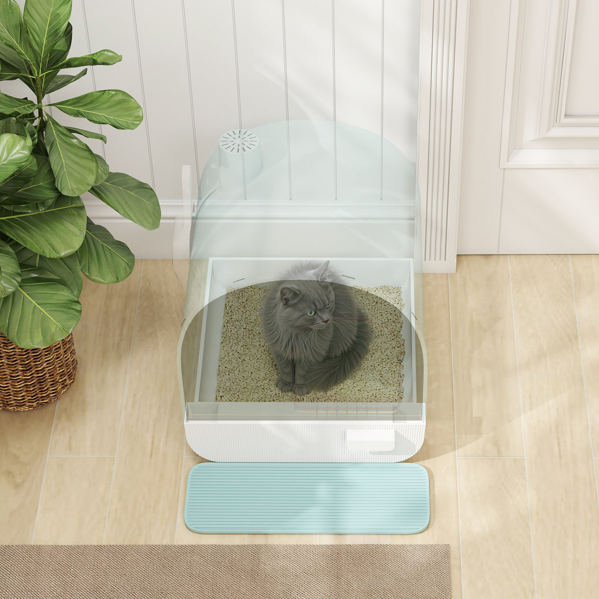 Fully Enclosed Cat Litter Box With Lid Drawer Design Covered