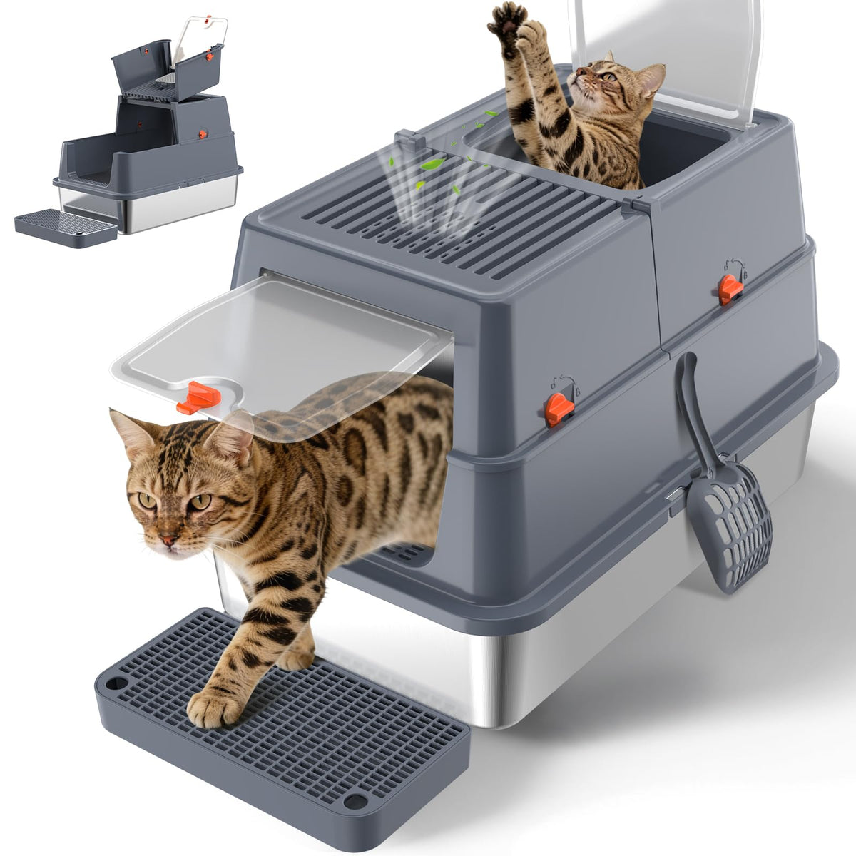 Stainless Steel Litter Box With Lid Enclosed Metal Extra Large